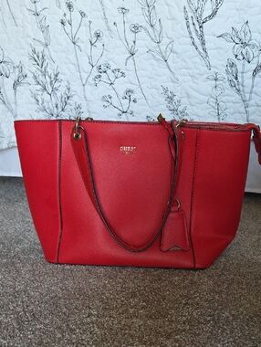 GUESS Red Tote with Gold Hardware